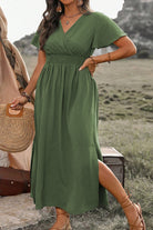 Green Surplice Neckline Smocked High Waist Plus Size Maxi Dress Plus Size Dresses 012243a4f8fc3cf2