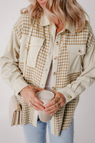 Parchment Houndstooth Corduroy Patchwork Flap Pocket Shacket Jackets 015a6443058ffb4e