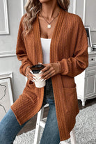 Chestnut Textured Knit Side Pockets Open Front Cardigan Cardigans 015bbb81910234ea