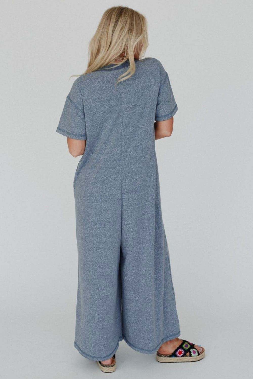 Beau Blue Patchwork Pocket Short Sleeve Jumpsuit Jumpsuits 018c216c68d4001a
