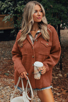 Medium Grey Ribbed Knit Buttons Front Flap Pocket Casual Shacket Jackets 01b96c9bc3ddf9a2