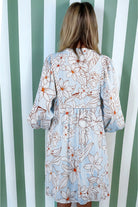 Brown Floral Print Tie Neck Long Sleeve Mini Dress Short Dresses 023559eda025dfb9