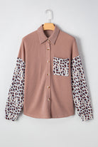 Dark Khaki Leopard Patchwork Twisted Ribbed Casual Shacket Jackets 02379fd19ee4b0e6