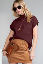 Oatmeal Patch Pocket Ribbed Knit Short Sleeve Sweater Knit Tops 023c8218d421221a