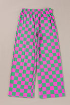 Green Checkered Print High Waist Wide Leg Pants Pants 02571f4e9130980b