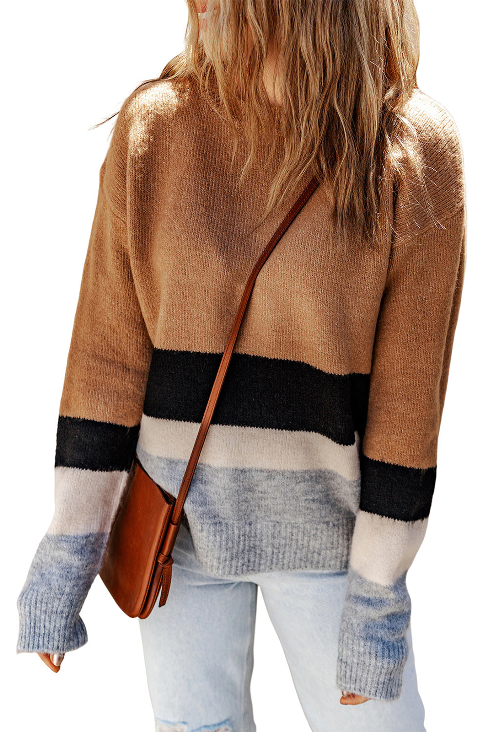Brown Casual Striped Colorblock Ribbed Knit Sweater Sweaters 0257de3e630ad4e6