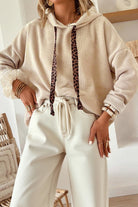 Smoke Gray Thermal Textured Leopard Drawstring Baggy Hoodie Sweatshirts & Hoodies 025eaf553eb4b5b8