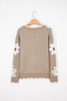 Smoke Gray Jacquard Floral Scallop V-neck Sweater Sweaters 029ef8883db99a9d