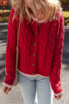Racing Red Contrast Edge Twist Cable Knit Buttoned Cardigan Cardigans 02b11ecc9d4ae137
