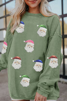 Grass Green Corded Ribbed Santa Claus Graphic Sequins Patch Sweatshirt Graphic Sweatshirts 02b7b377a8869f73