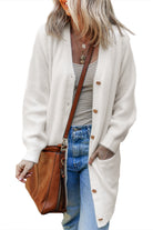 White Fuzzy Buttoned Front Midi Solid Cardigan Cardigans 03150ce593c60425