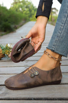 Coffee Button Detail Vintage Faux Leather Loafer Shoes Shoes 03218b1903c6992f
