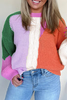 Desert Gold Colorblock Knit Drop Shoulder Loose Fit Sweater Sweaters 03477dfda8008944