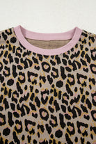 Pink Leopard Print Contrast Edge Long Sleeve Pullover Shorts Set Short Sets 0354db136ef25e7c
