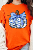 Orange Floral Pumpkin Bow Heat Transfer Printing Thanksgiving T Shirt Graphic Tees 03894a99de8ed699