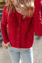 Racing Red Contrast Edge Twist Cable Knit Buttoned Cardigan Cardigans 03b2aa2862b5c113
