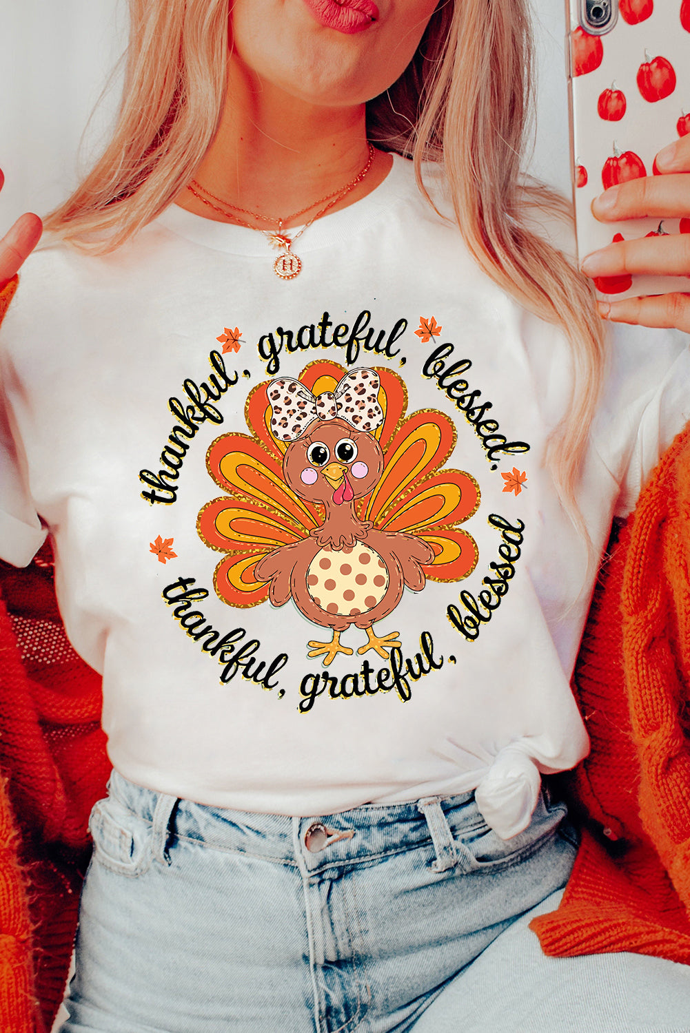 White Thanksgiving Cute Turkey Heat Transfer Printing Cotton Blend T Shirt Graphic Tees 03d3b7a10e84e9e4