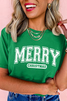 Bright Green MERRY CHRISTMAS Letter Heat Transfer Printing Graphic Tee Graphic Tees 03e6c0d682d07012