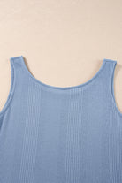 Duffel Green Solid Color Ribbed Ruffle Tank Top and Pants Set Two Piece Pants Sets 040ccf31941bafc2