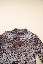 Brown Allover Leopard Print Smocked Neck Mesh Bodysuit Bodysuit 046a5e1f25619ef8