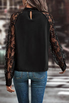 Black Keyhole Neckline Lace Splicing Raglan Sleeve Blouse Blouses 046bca2efe540113