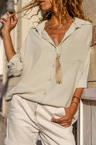 Beige Crinkle Pocket Half Sleeve Shirt Blouses 04bd242b3951113d