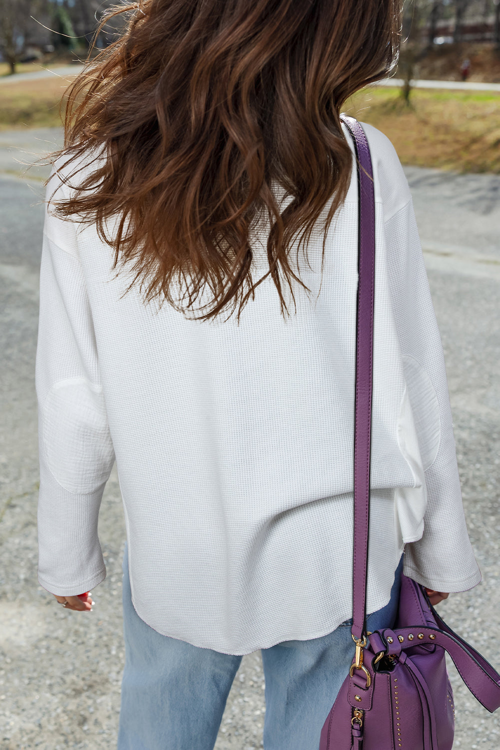 White Solid Color Waffle Ribbed Patchwork Dolman Sleeve Oversize Knit Top Knit Tops 04e572ed541250b2