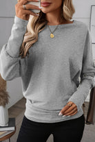 Light Grey Solid Color Round Neck Dolman Sleeve Top Long Sleeve Tops 0508251ab086a108