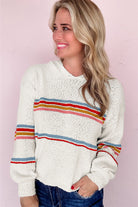 White Casual Striped Drop Sleeve Hooded Sweater Sweaters 05564b745216e536