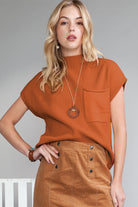 Oatmeal Patch Pocket Ribbed Knit Short Sleeve Sweater Knit Tops 0568435597b59dd2