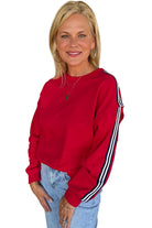Fiery Red Side Striped Round Neck Sweatshirt Sweatshirts & Hoodies 05d87b89e5fc0fa2