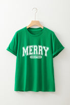 Bright Green MERRY CHRISTMAS Letter Heat Transfer Printing Graphic Tee Graphic Tees 0606e34c273115f4