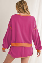 Evergreen Contrast Trim Loose Pullover and Lace-up Waist Skort Set Two Piece Shorts Sets 0608b9b038cd8f38