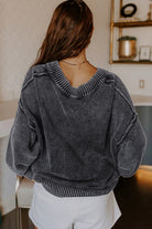Black Mineral Wash V Neck Knit Exposed Seam Drop Shoulder Loose Sweater Sweaters 065335c9dcf8e976