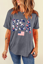 Gray Floral USA Flag Graphic Roll Up Sleeve Tee Graphic Tees 0666b8805ae097db
