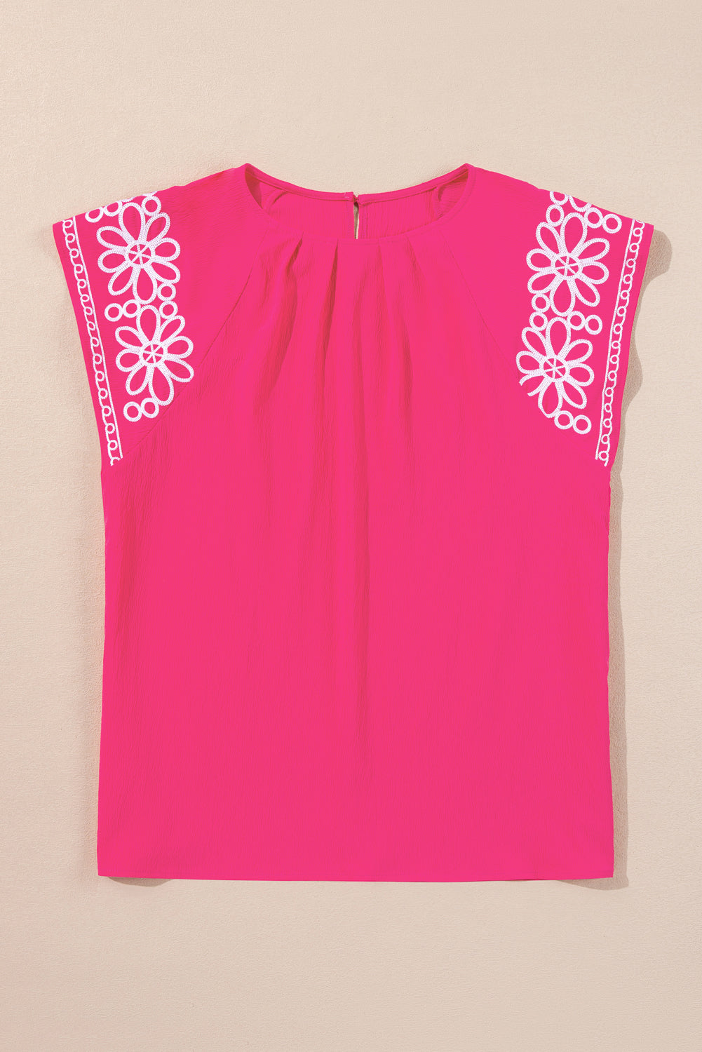 Strawberry Pink Floral Embroidered Flutter Sleeve Pleated Plus Size Blouse Plus Size Tops 06893c274b98d3c2