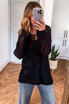 Black Crochet Hollow-out Knit Sweater Sweaters 069b2e746debea2a