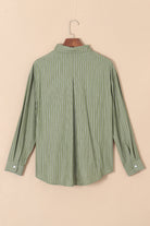Green Stripe Button Up Oversized Casual Shirt Blouses 06d0ffd0c463cc3b