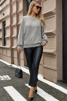 Gray Ribbed Knit Round Neck Long Lantern Sleeve Top Long Sleeve Tops 06d28038b0872b50