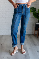 BeautybyShree Campbell High Rise Center Seam Detail Straight Jeans