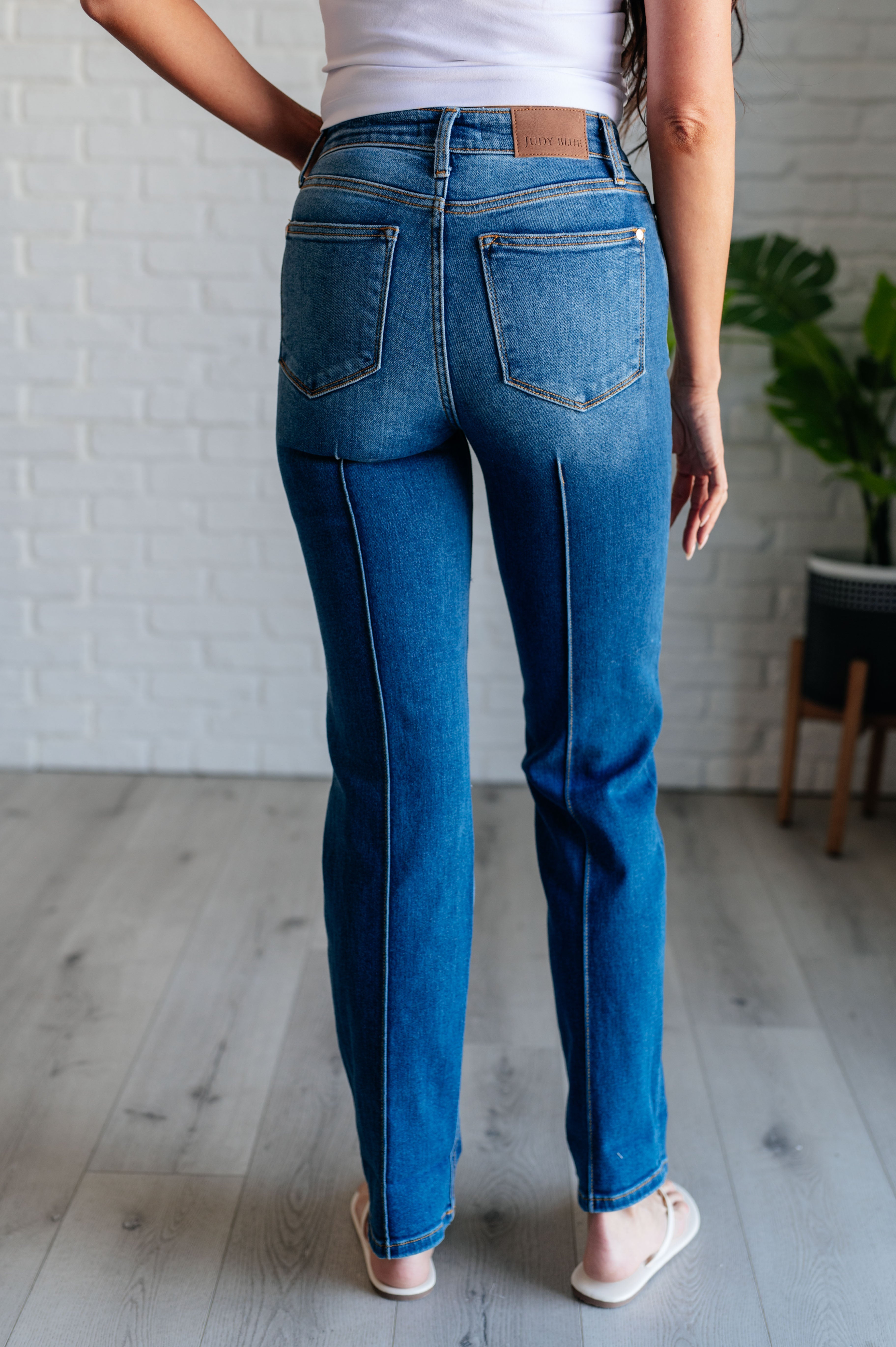 BeautybyShree Campbell High Rise Center Seam Detail Straight Jeans