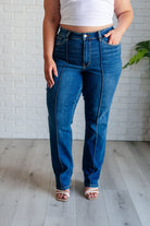 BeautybyShree Campbell High Rise Center Seam Detail Straight Jeans