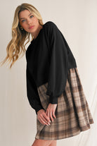 Black Plaid Patchwork High Waist Sweatshirt Mini Dress Short Dresses 071c2f4b49656091