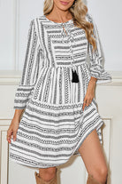 Black Striped Fringe Tie Neck Bell Sleeve V Neck Mini Dress Short Dresses 0728e3819f24ace8