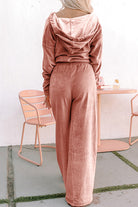 Peach Blossom Velvet Zip-up Hoodie and Wide Leg Pants Set Two Piece Pants Sets 074370625798fdcb