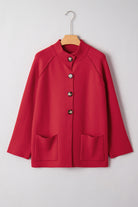Fiery Red Solid Color Mock Collar Loose Jacket Jackets 074d5502af33974a