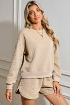Parchment Diamond Quilted Plain Pullover and Shorts Set Two Piece Shorts Sets 075affde7f8bb843
