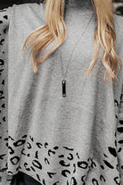 Gray Leopard Casual Side Slit High Neck Oversized Sweater Sweaters 07679f072d8162ab