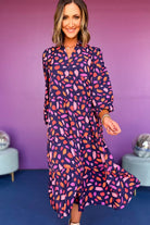 Purple Floral Print Collared Tiered Flowy Long Dress Maxi Dresses 07692bdf869cfe33