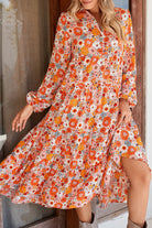 Multicolor Boho Floral Collared Long Sleeve Dress Midi Dresses 076d1cd1afbb75ef